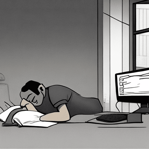 A man sleeping in front of his computer, at the office