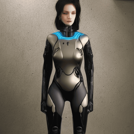 Woman wear sci-fi suit, slender body