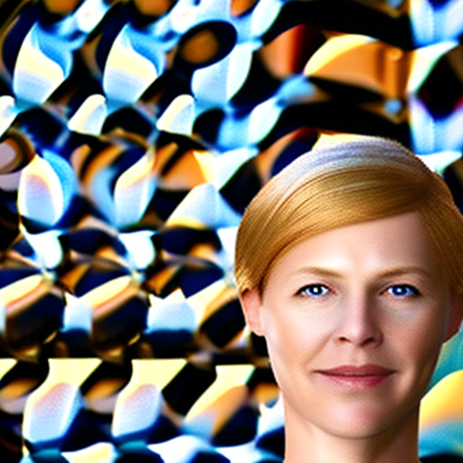A hyperrealistic, high-definition photograph of a swedish woman with short blonde hair and blue eyes. She is a project manager in the aerospace industry, with a persuasive yet pleasant expression. Her professional attire highlights her leadership role. The background is softly blurred, ensuring the focus remains on her face and intense gaze, which reflects confidence and charm. The lighting is natural, bringing out the details in her complexion and making her eyes stand out