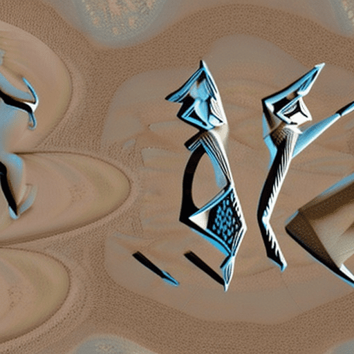Use geometric, flowing lines to create abstract human-alien figures. These beings could be surrounded by celestial grids or standing atop massive, intricate landscapes that resemble the nazca geoglyphs.