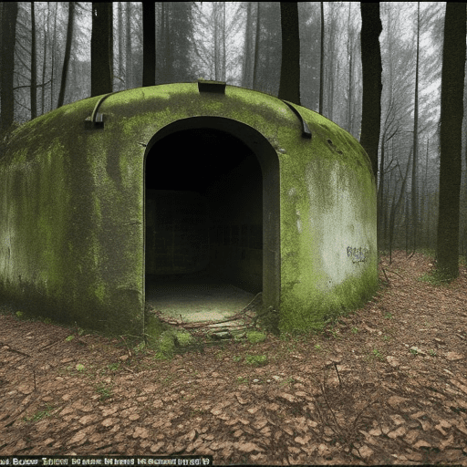 Abandoned ww2 german bunker in the forest. Dark and eerie atmosphere
