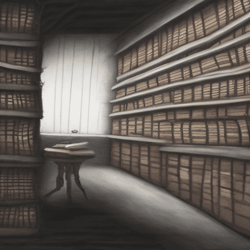 A painting of a underground room with walls carved with same open books filled with cramped writing. A frail human ponders the east wall, digital painting, (expressionism:1. 1) , dramatic, gloomy, emotionally profound, intense and brooding dark tones, high quality, high resolution, leaving an indelible and haunting impression on psyche, unforgettable, masterpiece, emotional depth,