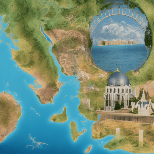 Design a poster made up of 3 sections in landscape , with a historical place names theme , the design need to be modern and interesting, include royalty free images in it of historical places in bahrain