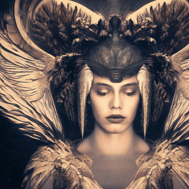 An angel that looks a bit alien. Ornate halo headdress. Cinematic conceptual style