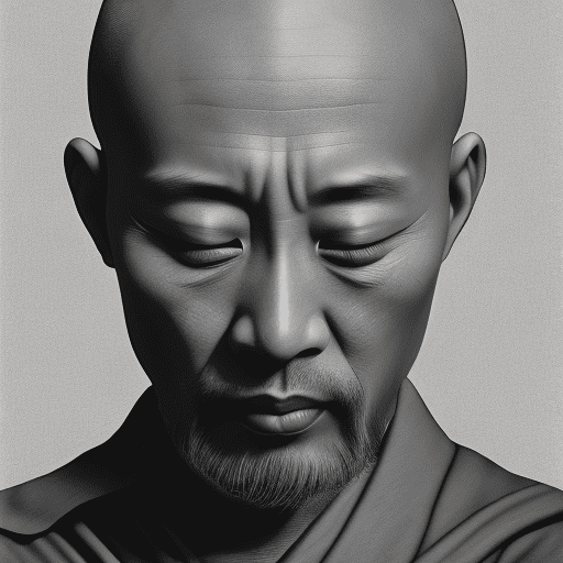 Image https://www. Systemisches-zentrum. De/media/fotohpbearbeitetld. Jpg black-and-white high-contrast hyper-realistic zen monk in meditation portrait