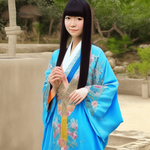 Photo of realistic japanese girl wearing kaftan
