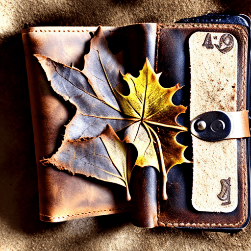 Dry dusty leaves in the cash compartment of an abandoned leather wallet. Style: goth