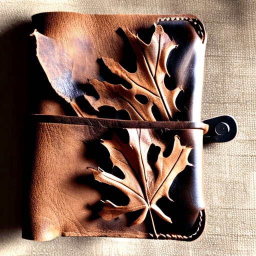Dry dusty leaves in an open abandoned leather wallet. Style: goth