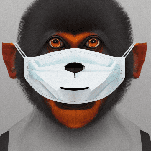 A portrait of a digital monkey wearing a mask over his mouth