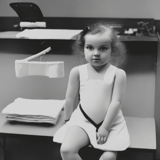 Girl in twenties wearing only an adult diaper at doctor's office sitting on examination table