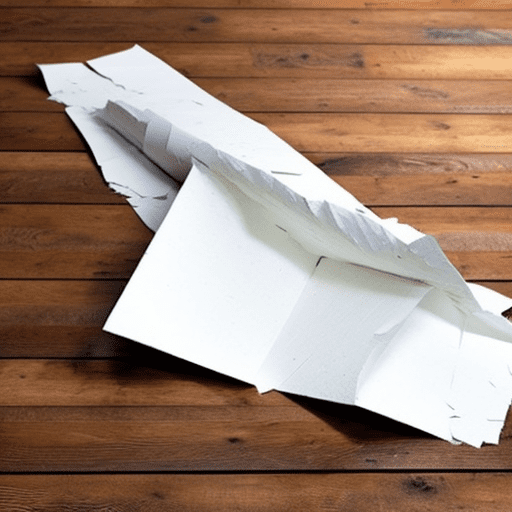 Crushed white paper in a corner. Wooden floor. Wooden kick boards.