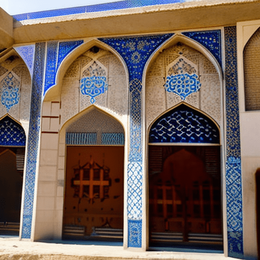 A 3 floor building in isfahan, nearby a mosque, end of a small alley , at noon