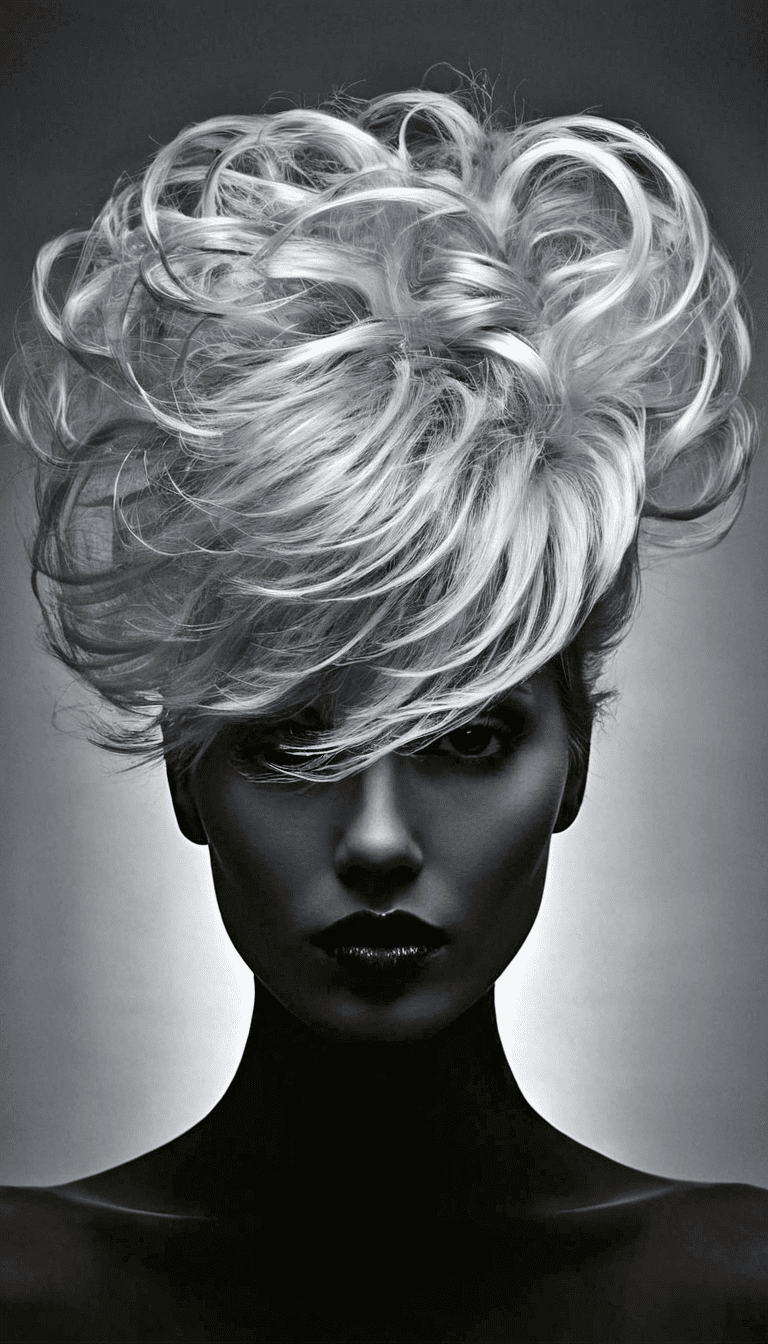 Black and white photography, fashion editorial, a beautiful woman is studio lights with abstract blond hair, highres, realistic photo, professional photography, cinematic angle, dynamic light back shining,