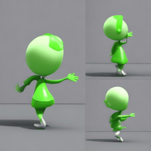 Simple, animation, figure, funny, friendly, likeable, cute, green, white, drakgrey, name: remmie, retail, help, online, success