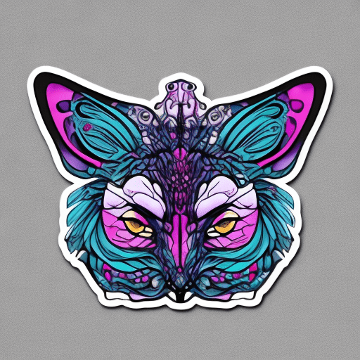 Sticker 2d papillon rose, blanc, violet, turquoise avec la nuit en arrière plan et des lucioles