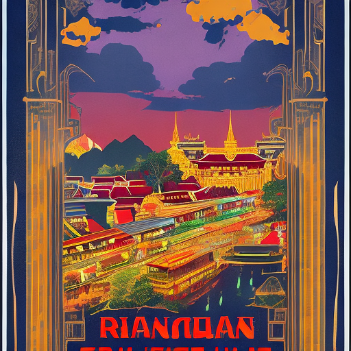 A picturesque vintage travel poster for saigon, vietnam, showcasing the breathtaking landscape and the busy streets. The poster features rich, vibrant colors and stylized illustrations to evoke a sense of nostalgia. Retro poster style
