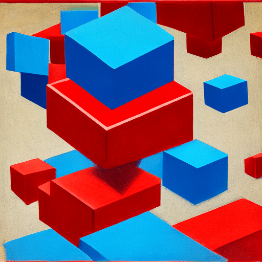 Red cube on top of a blue cube