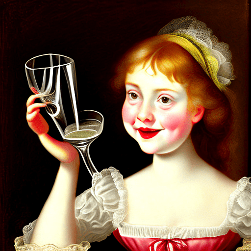 Happy english girl - empty glass. Style: baroque