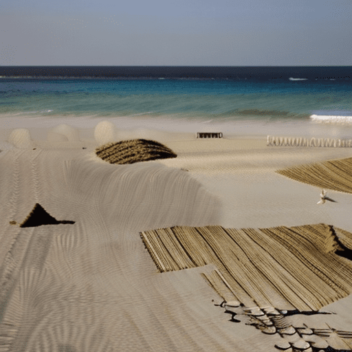 Image of a natural beach with no trees or plants created with different pieces of cloth and fabric