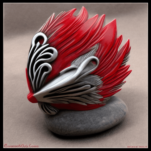 Phoenix cartoon like. Plying with stone cylindar. Red color of feathers