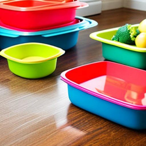 Tupperware bowls on the floor.