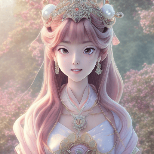 A charming and charismatic anime character, disney style, with natural makeup, oil painting by naomi okubo, soft hazel eyes, gentle pink lips, chestnut hair, delicate pearl drop earrings, a dainty pendant, tousled beachy hairstyle, elegant song dynasty ornament, a diamond feature, and a flowy chiffon gown --q 2 --niji 5 --ar 2:3