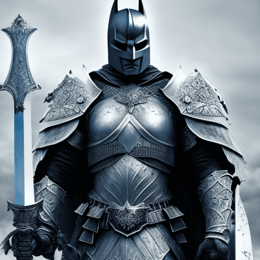 Dark knight in white armor with a sword, in the style of dark gray and azure, elaborate artistic environments, celestialpunk, bronze and blue, ruslan lobanov, dusty piles, ultrafine detail --ar 1:2 --stylize 750 --niji 6