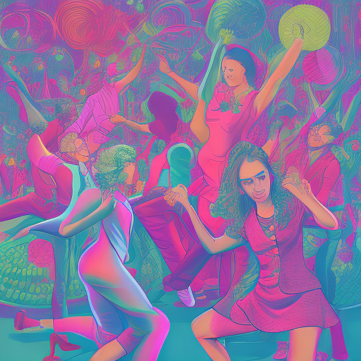 Pop album cover young, adults in pink and blue outfits dancing on a green backfrop, 16k