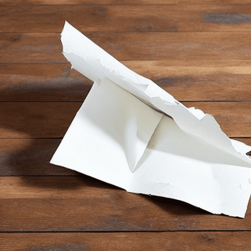 Crushed white paper in a corner. Wooden floor. Wooden scuff boards.