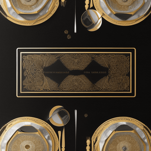 Create a graphic image that shows a shiny, elegant and luxurious black table, with a background of white walls. On top of the table, there should be an open jewelry box, made of wood, leather and fabrics that show sustainability and luxury, which has emerald green and silver colors, with a gold seal that has the word "muzo" engraved on it, and inside you can see an emerald in a shiny silver bracelet, which has chinese and personalized designs, with dragons, and another emerald in a gold necklace, with a notable gem and with fine and elegant finishes.
