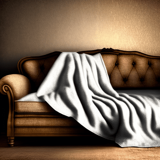 Dust sheet over a sofa in an old dimly lit 1800's german castle. Style: photo realistic