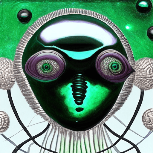 An alien made of velvet malachite::2 big shiny black eyes, soulful eyes::planet in the background