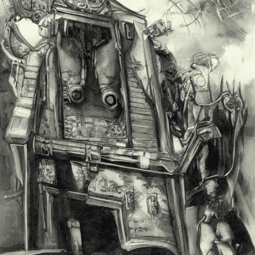 Smiling dark puppet fighting monsters, a dark fantasy in escher's style
