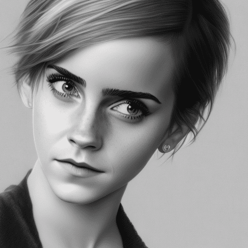 Photo of emma watson with pixie haircut, hyper realism, high detail, 8k