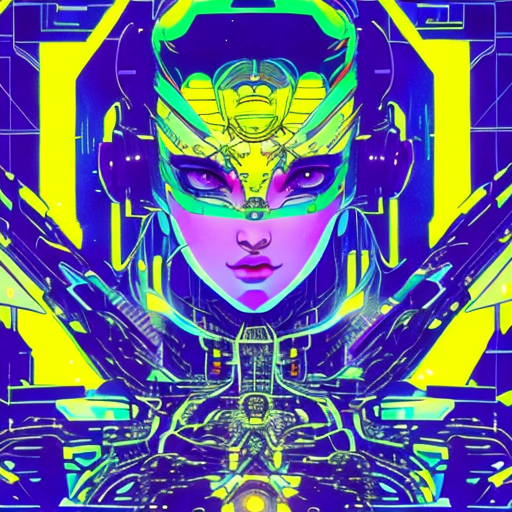 Rave music inspired by ghost in the shell, 90s manga aesthetic, expressive face, yellow background
