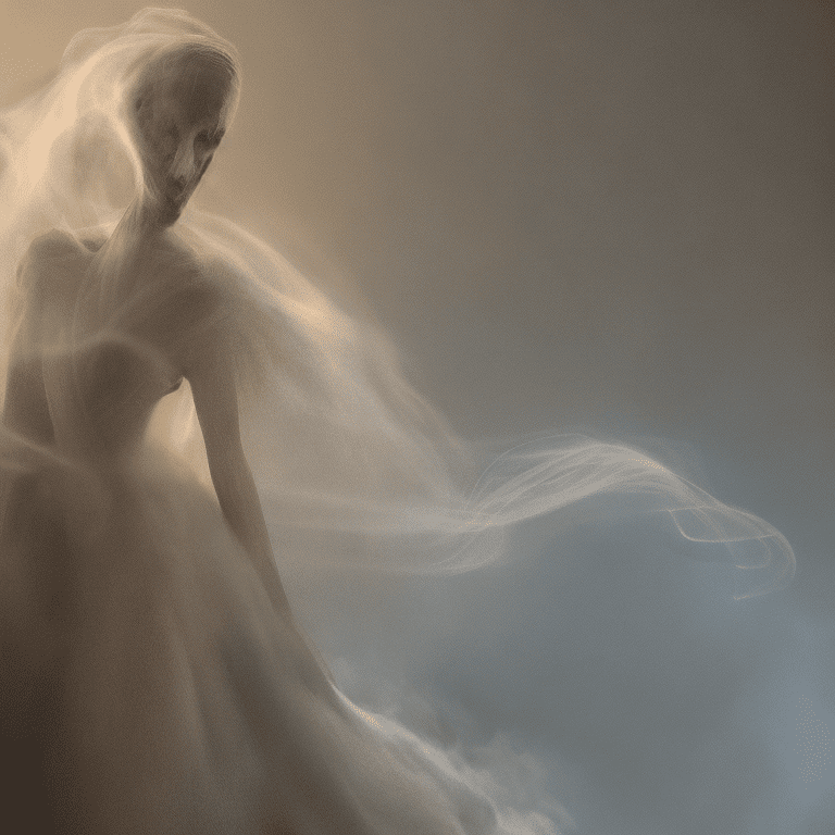 Ghost in smoke, hauntingly beautiful, feerie lighting, wispy tendrils, etherial, highly detailed, artstation, sharp focus