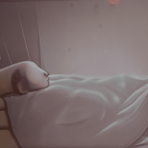 Image of a person sleeping peacefully in bed, with a peaceful atmosphere and soft moonlight illuminating the room. Above the person's body, an ethereal, translucent figure begins to slowly rise, as if floating. This figure glows with a soft and delicate light, connected to the physical body by a thin silver thread. The scene conveys a sense of peace and mystery, with the silhouette of the soul separating from the body, ready to explore the realms beyond physical reality.
