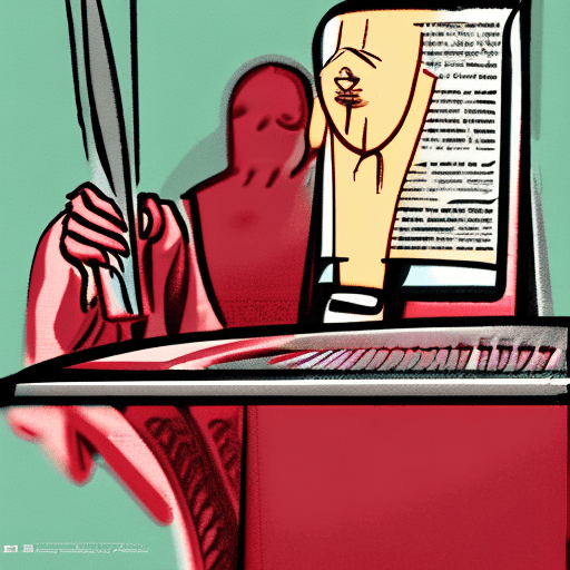 A fantasy illustration. Frontal view. Slighty seen from below. An evil saruman with a flat uniform background speech with a book on a hand watching in camera and pointing the index finger of the other hand on the observerthe wizard is sitting behind a desk.