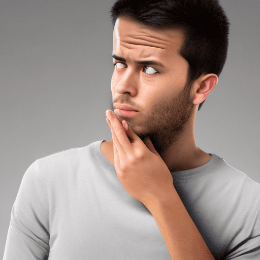 Create an image of a person thinking hard and crucial with their right hand on their chin. They should be blurred in the background with the shilloeutte showing. The photo hsould be form factor of 5x12 hd with the persons height taking 90% of the image. The person should be male, brownish skinned, man with a long sleeve tshirt with obama like rolled up sleeves