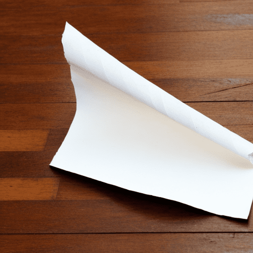 Single piece of discarded white paper on a wooden floor