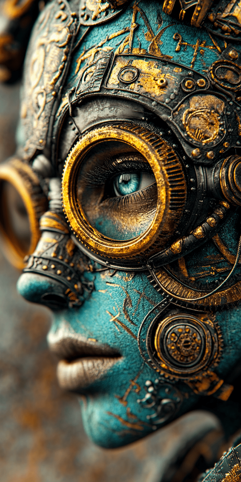 3d image of a steampunk woman, in the style of bella kotak, gold and cyan, photorealistic detail, dark fairy tales, detailed miniatures, artgerm, uhd image --ar 1:2 --personalize yruxpc2 --stylize 750 --v 6. 1