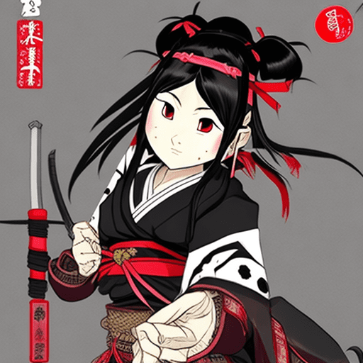 Kamado nezuko, japanese warrior girl in the style of demon slayer, demon slayer corps, black shirt, black hakama, haori with asanoha pattern,