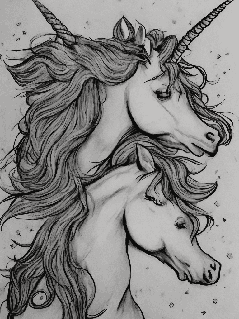 A comic unicorn in monochrom sketchbook style