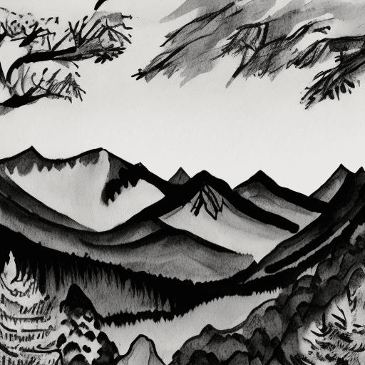Mountain forest in ink painting.