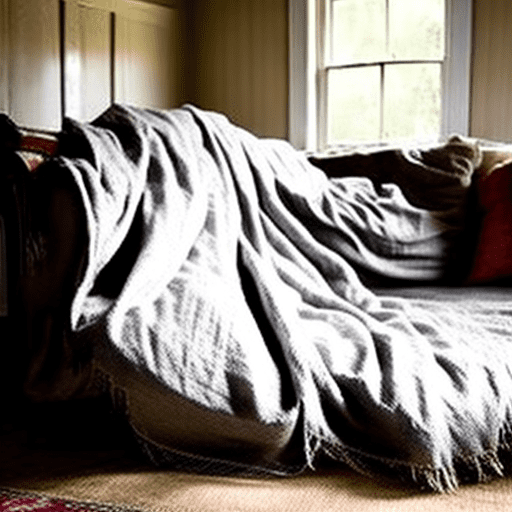 Dust sheet over a sofa in an old dimly lit 1800's house. Style: romantic