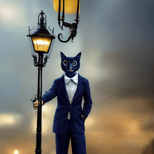 "breathtaking oil painting, a close-up of a (realistic anthropomorphized cat with paws) , , dressed in a (dark blue pin striped zoot suit) , , he's standing on a street corner leaning on a lamp post, , epic cinematic brilliant stunning intricate meticulously detailed dramatic atmospheric maximalist digital matte painting