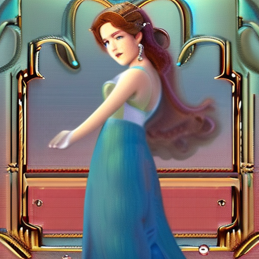A charming and charismatic movie character, disney style, with natural makeup, oil painting by naomi okubo, soft hazel eyes, gentle pink lips, wavy chestnut hair, delicate pearl drop earrings, a dainty pendant, tousled beachy hairstyle, elegant song dynasty ornament, lustrous silver fiber, a diamond feature, and a flowy chiffon gown --q 2 --niji 5 --ar 2:3