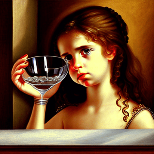 Puzzled greek girl - empty glass. Style: baroque