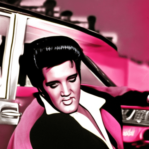 Elvis presley anciano en su coche rosa conduciendo por las vegas