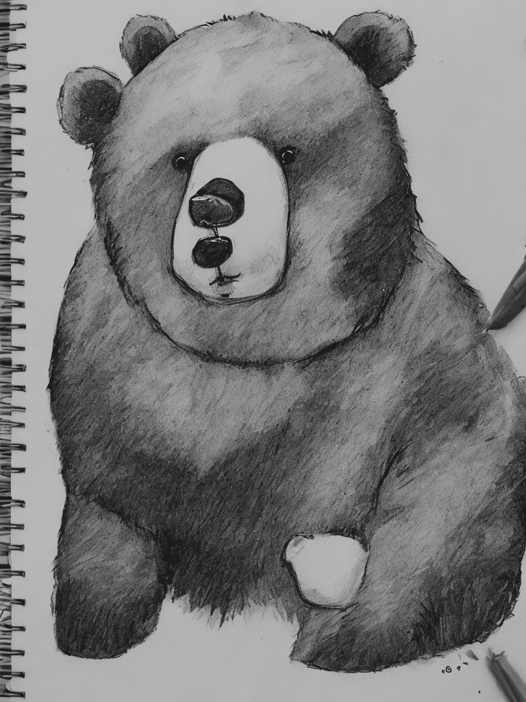 A comic bear in monochrom sketchbook style